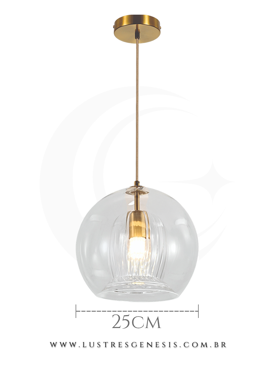 Luminaria Pendente Moderna Metal Bronze Vidro Transparente ou Âmbar E14 25x25cm, Cabeceira de Cama, Lavabo, Balcao de cozinha